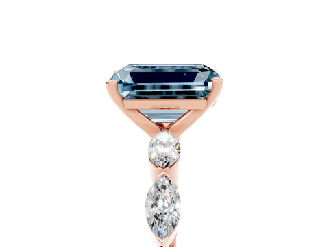 Rose gold Emerald Cut Aquamarine Ring with Marquise Side Stones and Prong Setting_5