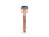 Rose gold Emerald Cut Aquamarine Ring with Milgrain Pavé Band and Four-Prong Setting_14