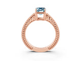 Rose gold Emerald Cut Aquamarine Ring with Milgrain Pavé Band and Four-Prong Setting_15