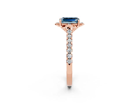 Rose gold Emerald Cut Aquamarine Ring with Pavé Band and Floral Prong Setting_2