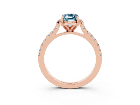 Rose gold Emerald Cut Aquamarine Ring with Pavé Band and Floral Prong Setting_3