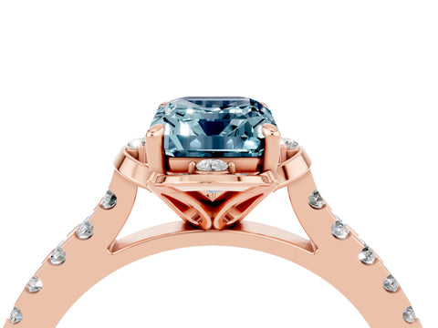 Rose gold Emerald Cut Aquamarine Ring with Pavé Band and Floral Prong Setting_4