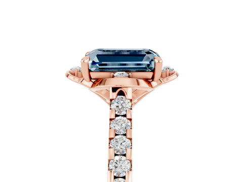 Rose gold Emerald Cut Aquamarine Ring with Pavé Band and Floral Prong Setting_5