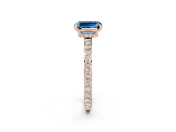 Rose gold Emerald Cut Aquamarine Pavé Engagement Ring with Round  Accents and Prong Setting