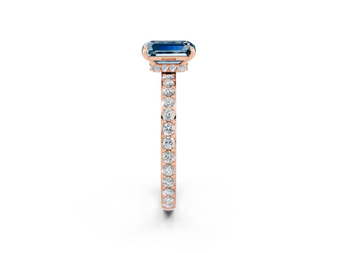 Rose gold Emerald Cut Aquamarine Ring with Pavé Band and Four-Prong Setting_2