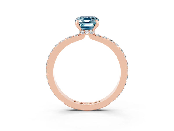 Rose gold Emerald Cut Aquamarine Pavé Engagement Ring with Round  Accents and Prong Setting