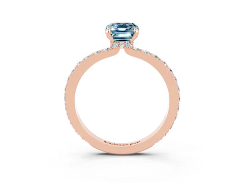 Rose gold Emerald Cut Aquamarine Ring with Pavé Band and Four-Prong Setting_3