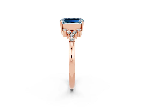 Rose gold Emerald Cut Aquamarine Ring with Side Stones and Four-Prong Setting_38