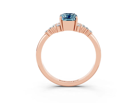 Rose gold Emerald Cut Aquamarine Ring with Side Stones and Four-Prong Setting_39