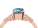 Rose gold Emerald Cut Aquamarine Ring with Side Stones and Four-Prong Setting_40