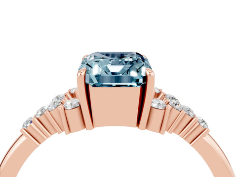 Rose gold Emerald Cut Aquamarine Ring with Side Stones and Four-Prong Setting_40