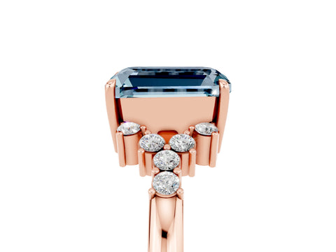 Rose gold Emerald Cut Aquamarine Ring with Side Stones and Four-Prong Setting_41