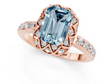 Rose gold Emerald Cut Aquamarine Scalloped Halo Engagement Ring with Round Shared Prong Band_25
