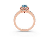Rose gold Emerald Cut Aquamarine Scalloped Halo Engagement Ring with Round Shared Prong Band_27