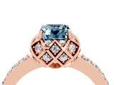 Rose gold Emerald Cut Aquamarine Scalloped Halo Engagement Ring with Round Shared Prong Band_28