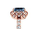 Rose gold Emerald Cut Aquamarine Scalloped Halo Engagement Ring with Round Shared Prong Band_29