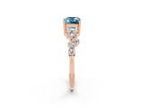 Rose gold Emerald Cut Aquamarine Scattered Round Accent Ring with Prong Setting_14