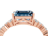 Rose gold Emerald Cut Aquamarine Scattered Round Accent Ring with Prong Setting_16