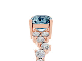 Rose gold Emerald Cut Aquamarine Scattered Round Accent Ring with Prong Setting_17