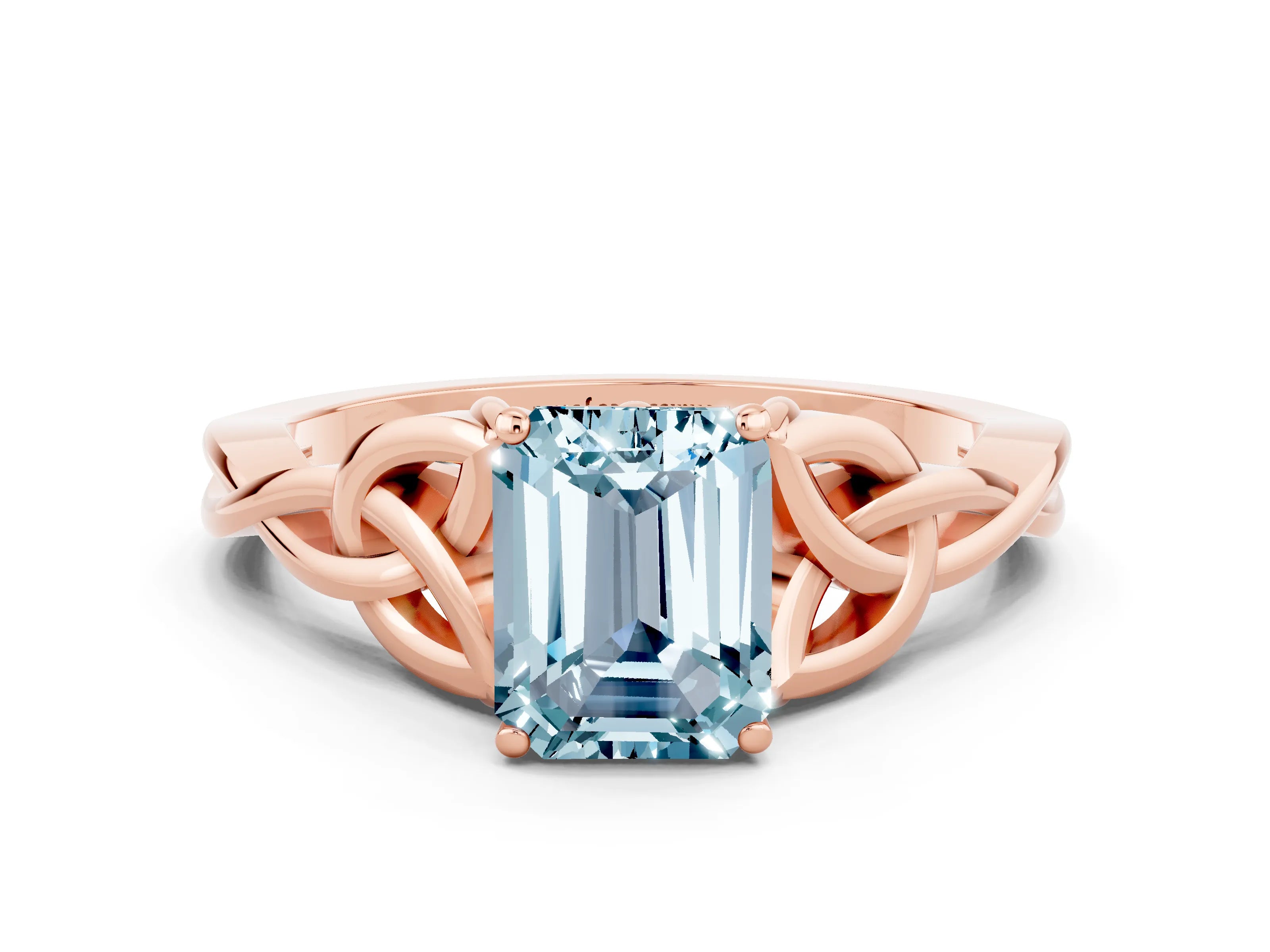 Rose gold Emerald Cut Aquamarine Solitaire Celtic Knot Ring with Four-Prong Setting_12