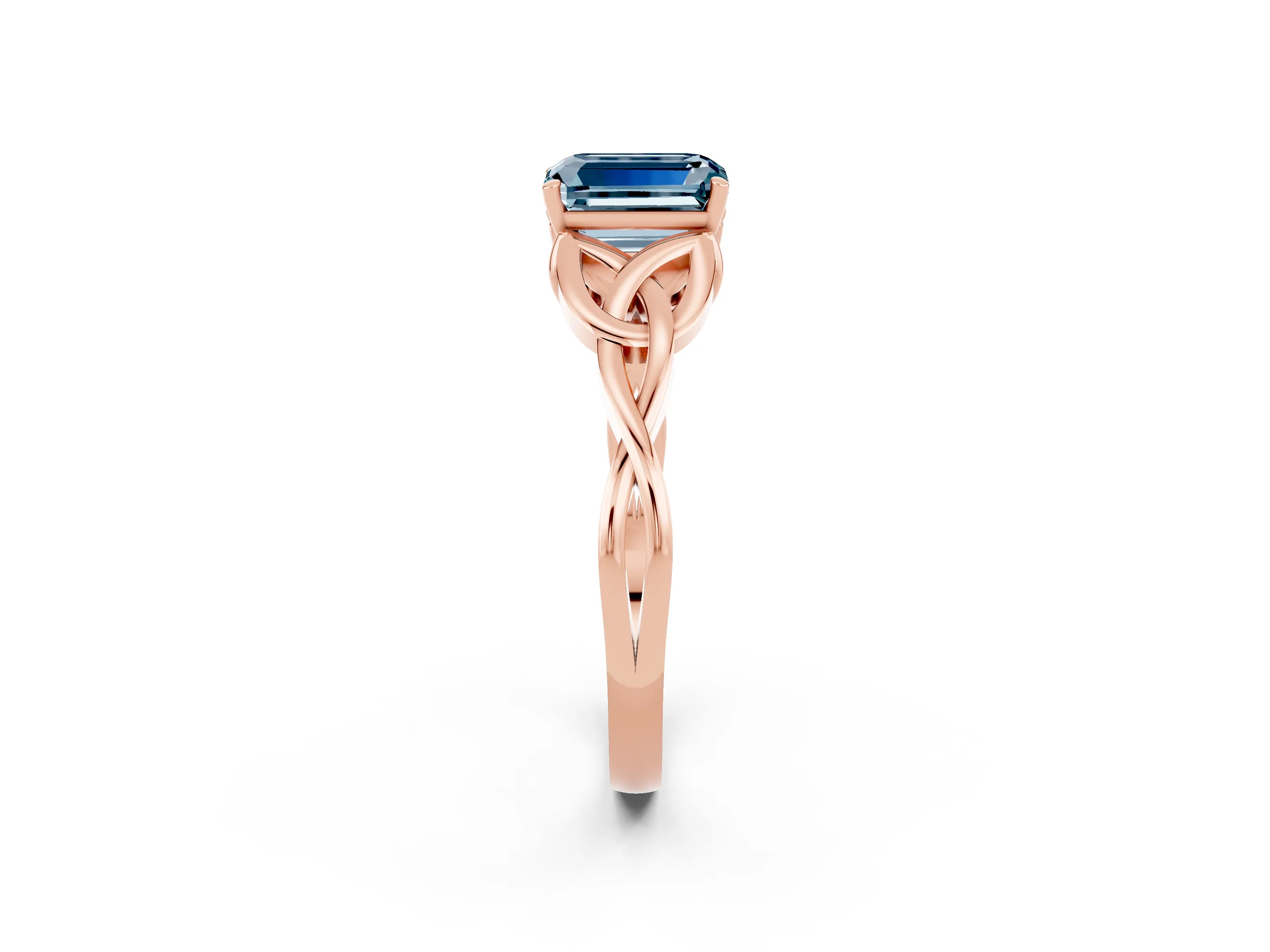 Rose gold Emerald Cut Aquamarine Solitaire Celtic Knot Ring with Four-Prong Setting_14