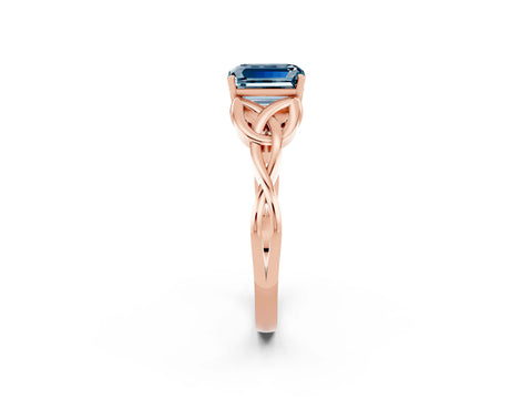 Rose gold Emerald Cut Aquamarine Solitaire Celtic Knot Ring with Four-Prong Setting_14