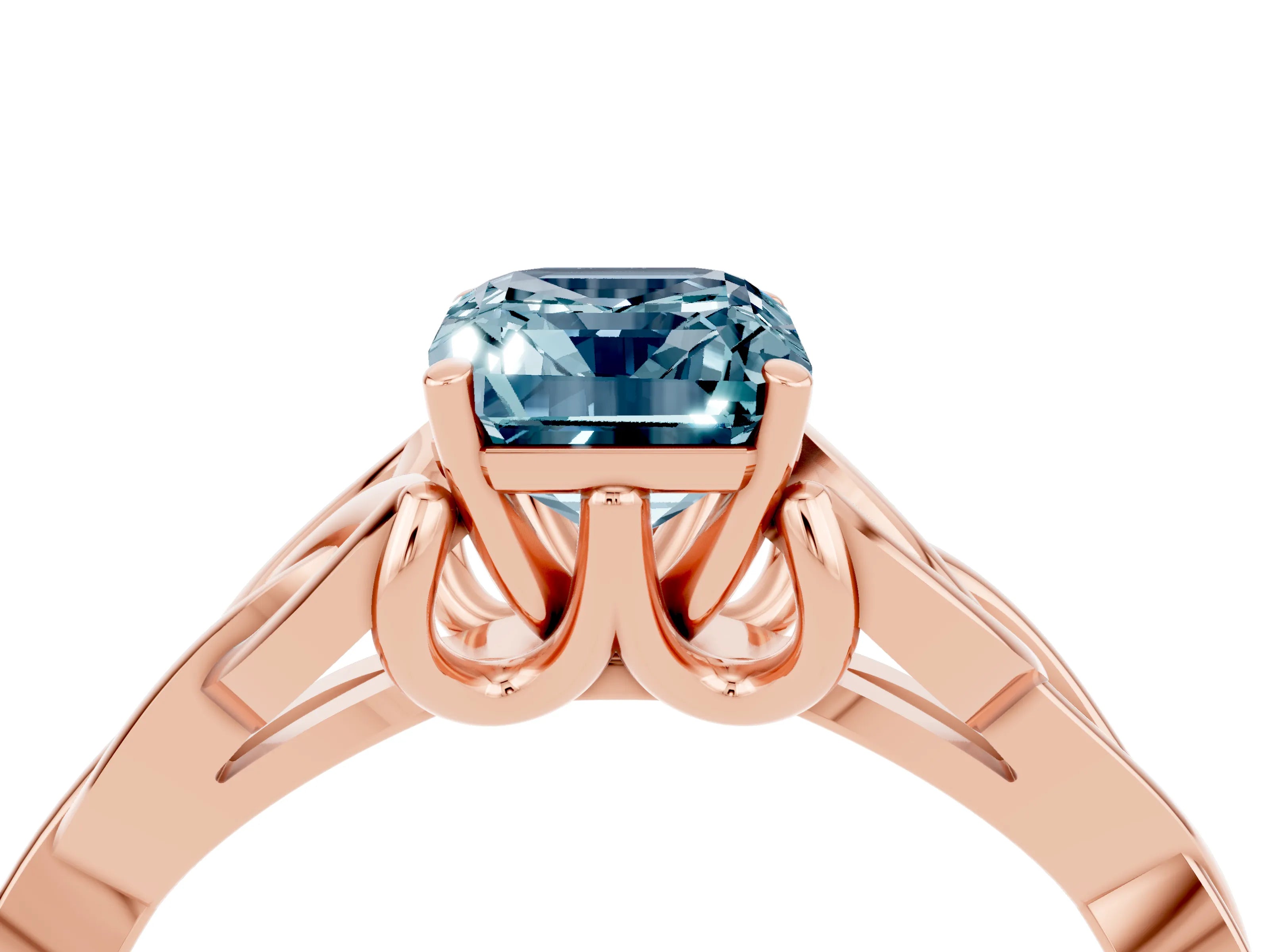 Rose gold Emerald Cut Aquamarine Solitaire Celtic Knot Ring with Four-Prong Setting_16