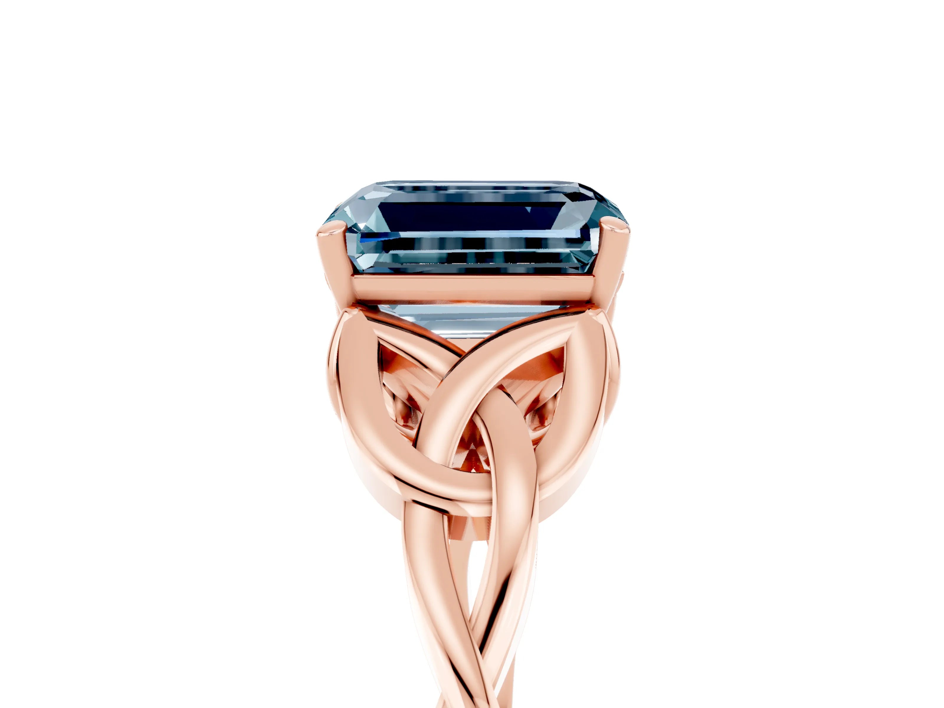 Rose gold Emerald Cut Aquamarine Solitaire Celtic Knot Ring with Four-Prong Setting_17