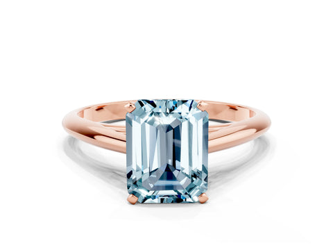 Rose gold Emerald Cut Aquamarine Solitaire Engagement Ring with Cathedral Setting and Four-Prong Mount_12