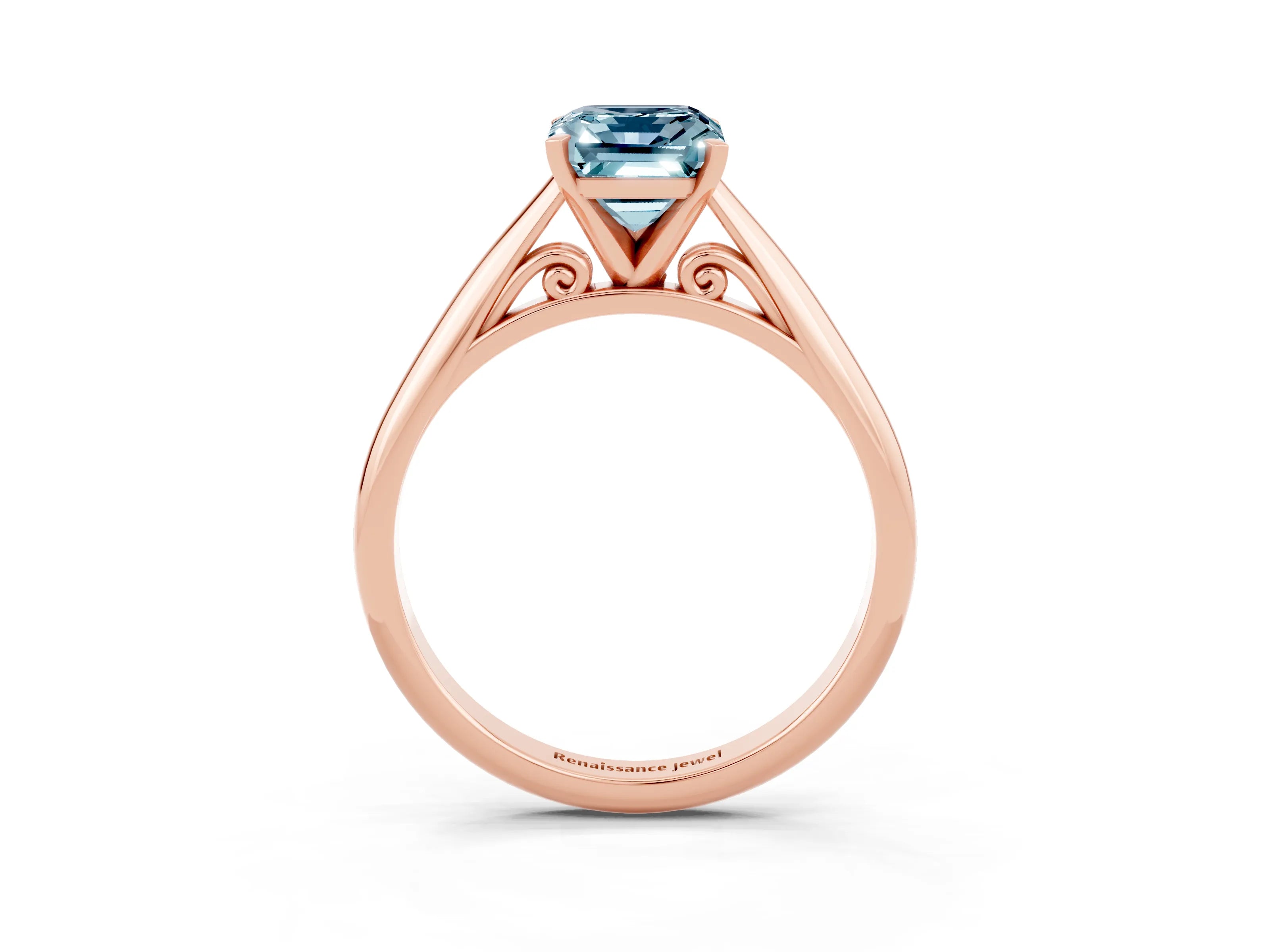 Rose gold Emerald Cut Aquamarine Solitaire Engagement Ring with Cathedral Setting and Four-Prong Mount_15