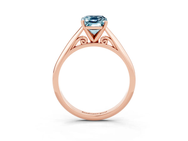 Rose gold Emerald Cut Aquamarine Solitaire Engagement Ring with Cathedral Setting and Four-Prong Mount