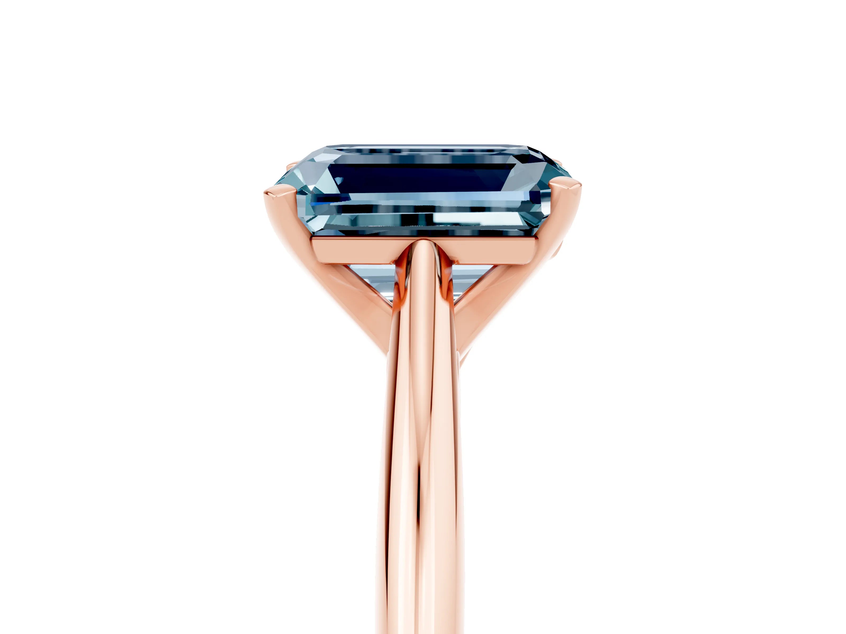 Rose gold Emerald Cut Aquamarine Solitaire Engagement Ring with Cathedral Setting and Four-Prong Mount_17