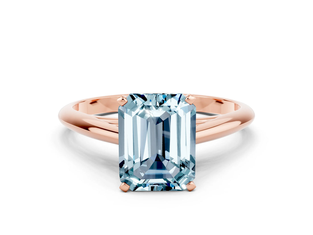 Rose gold Emerald Cut Aquamarine Solitaire Engagement Ring with Cathedral Setting and Four-Prong Mount_72
