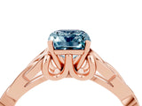 Rose gold Emerald Cut Aquamarine Solitaire Engagement Ring with Celtic Knot Band and Four-Prong Setting_4