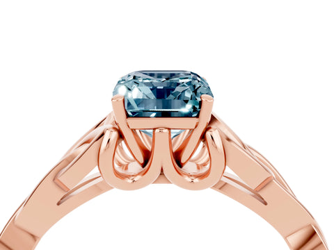 Rose gold Emerald Cut Aquamarine Solitaire Engagement Ring with Celtic Knot Band and Four-Prong Setting_4