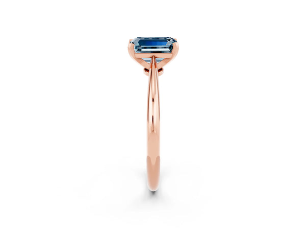 Rose gold Emerald Cut Aquamarine Solitaire Engagement Ring with Classic Band and Four-Prong Setting