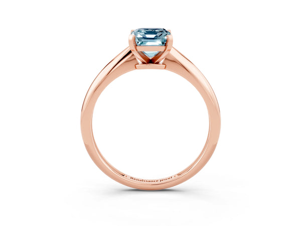 Rose gold Emerald Cut Aquamarine Solitaire Engagement Ring with Classic Band and Four-Prong Setting