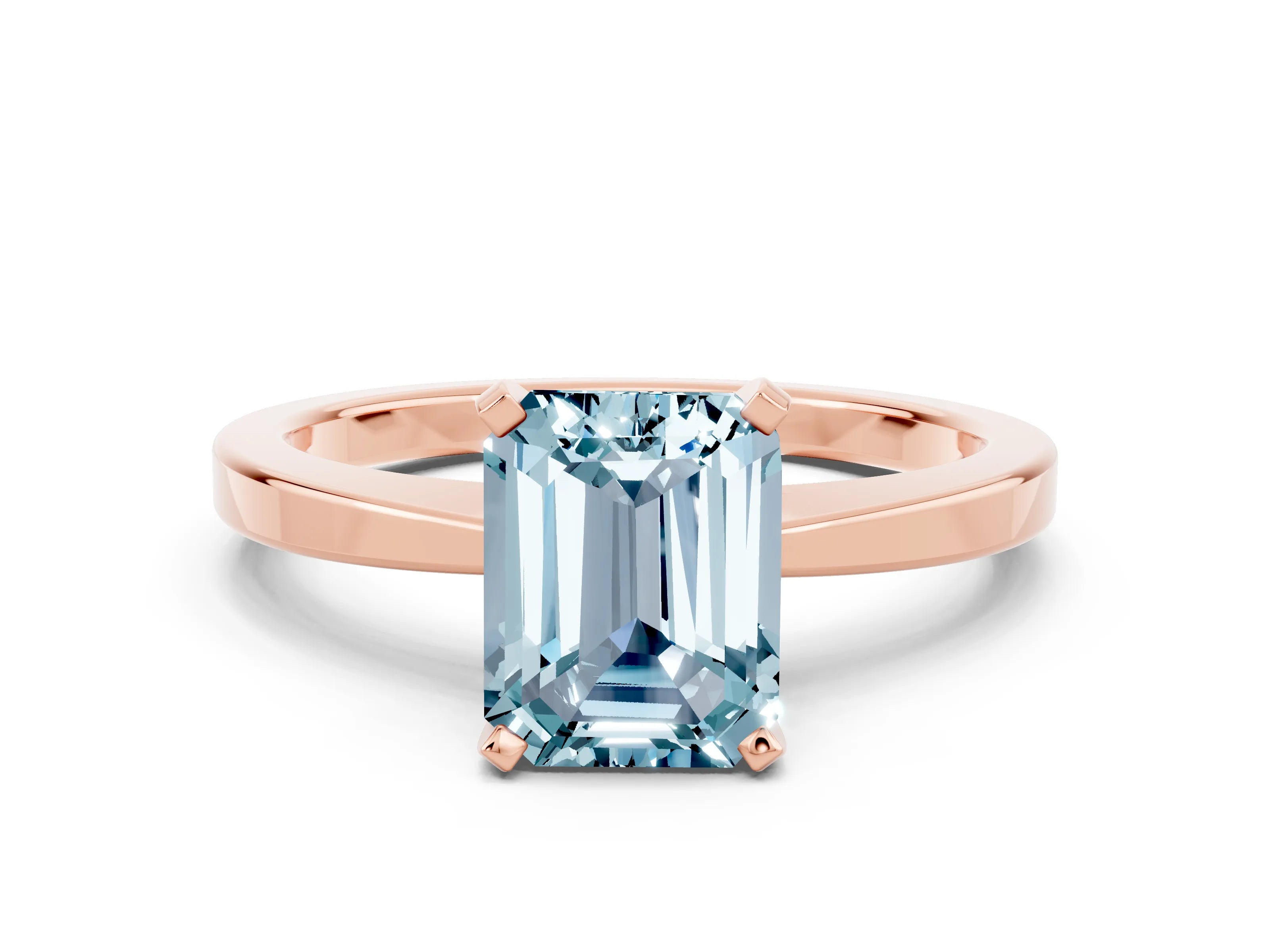 Rose gold Emerald Cut Aquamarine Solitaire Engagement Ring with Classic Band and Four-Prong Setting_24