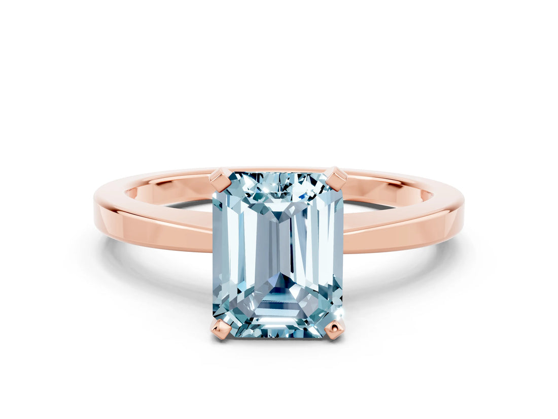 Rose gold Emerald Cut Aquamarine Solitaire Engagement Ring with Classic Band and Four-Prong Setting_24