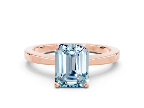 Rose gold Emerald Cut Aquamarine Solitaire Engagement Ring with Classic Band and Four-Prong Setting_24