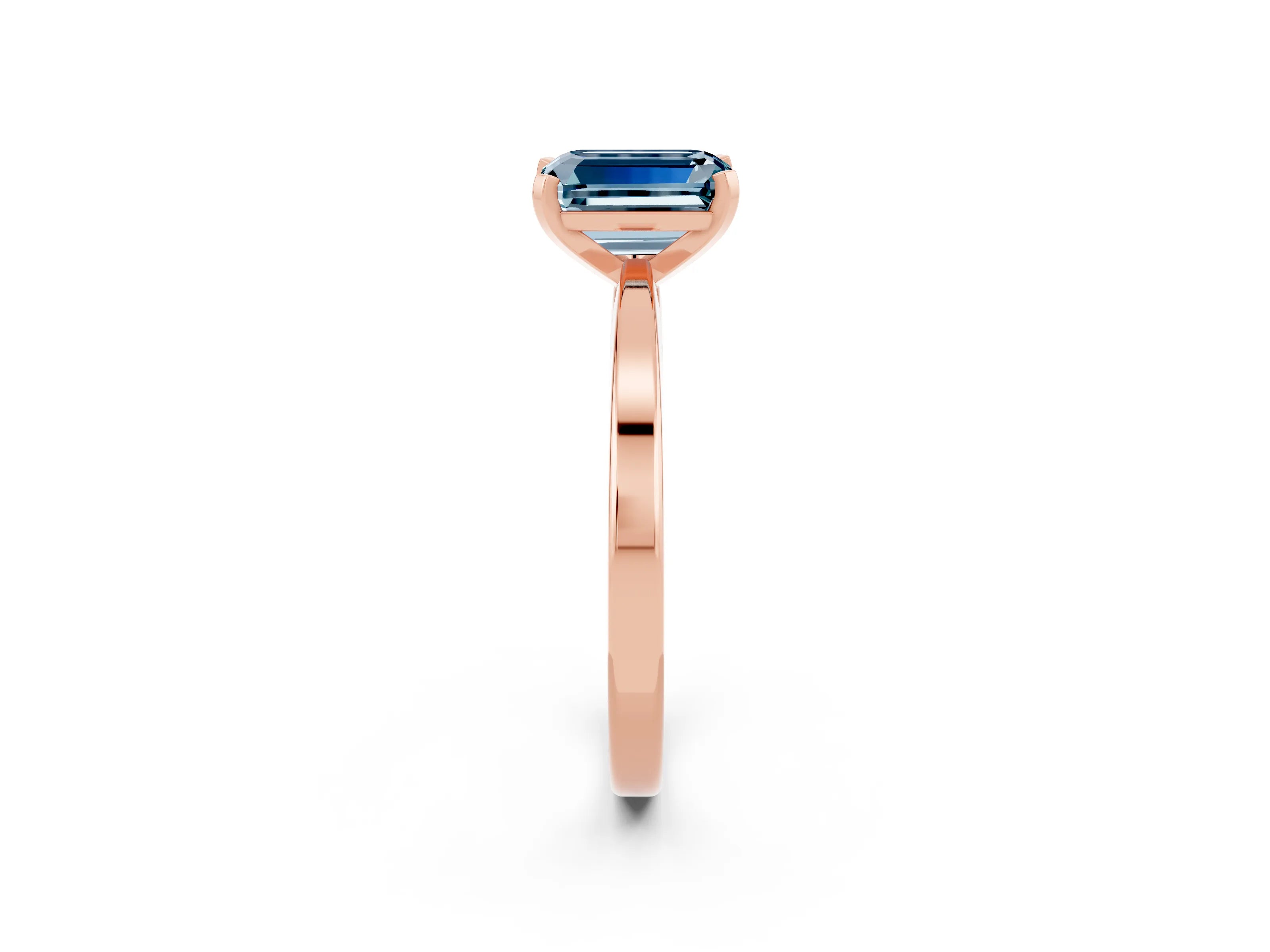 Rose gold Emerald Cut Aquamarine Solitaire Engagement Ring with Classic Band and Four-Prong Setting_26