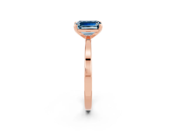 Rose gold Emerald Cut Aquamarine Solitaire Engagement Ring with Classic Band and Four-Prong Setting