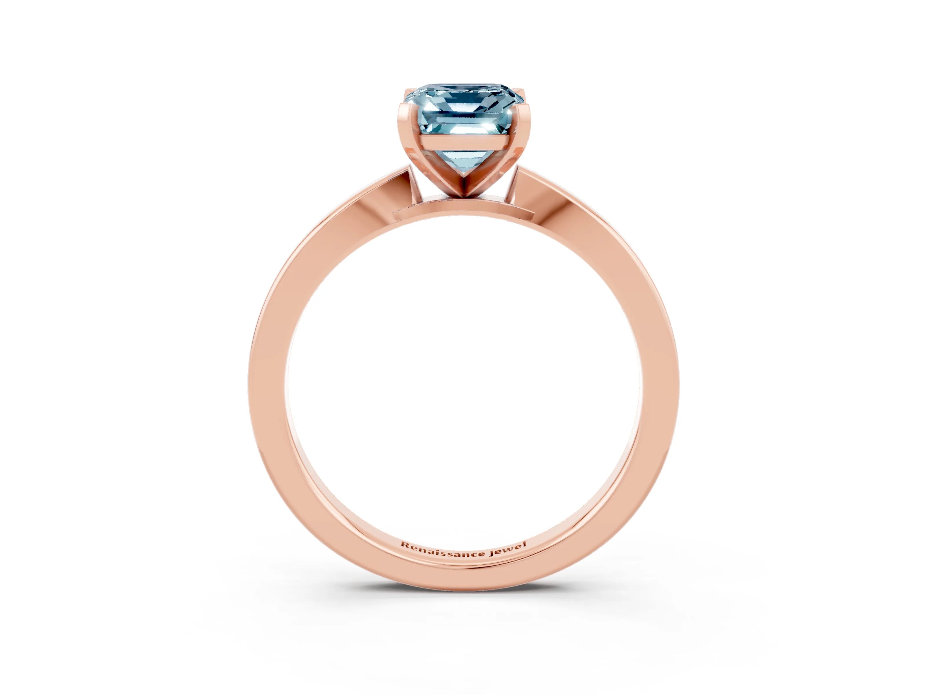Rose gold Emerald Cut Aquamarine Solitaire Engagement Ring with Classic Band and Four-Prong Setting_27