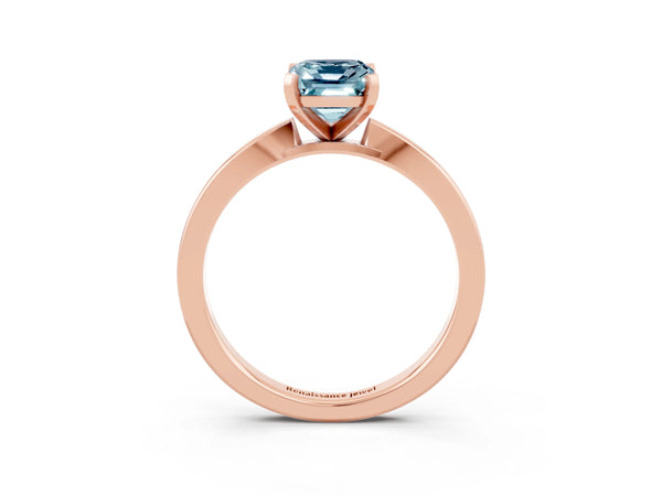 Rose gold Emerald Cut Aquamarine Solitaire Engagement Ring with Classic Band and Four-Prong Setting
