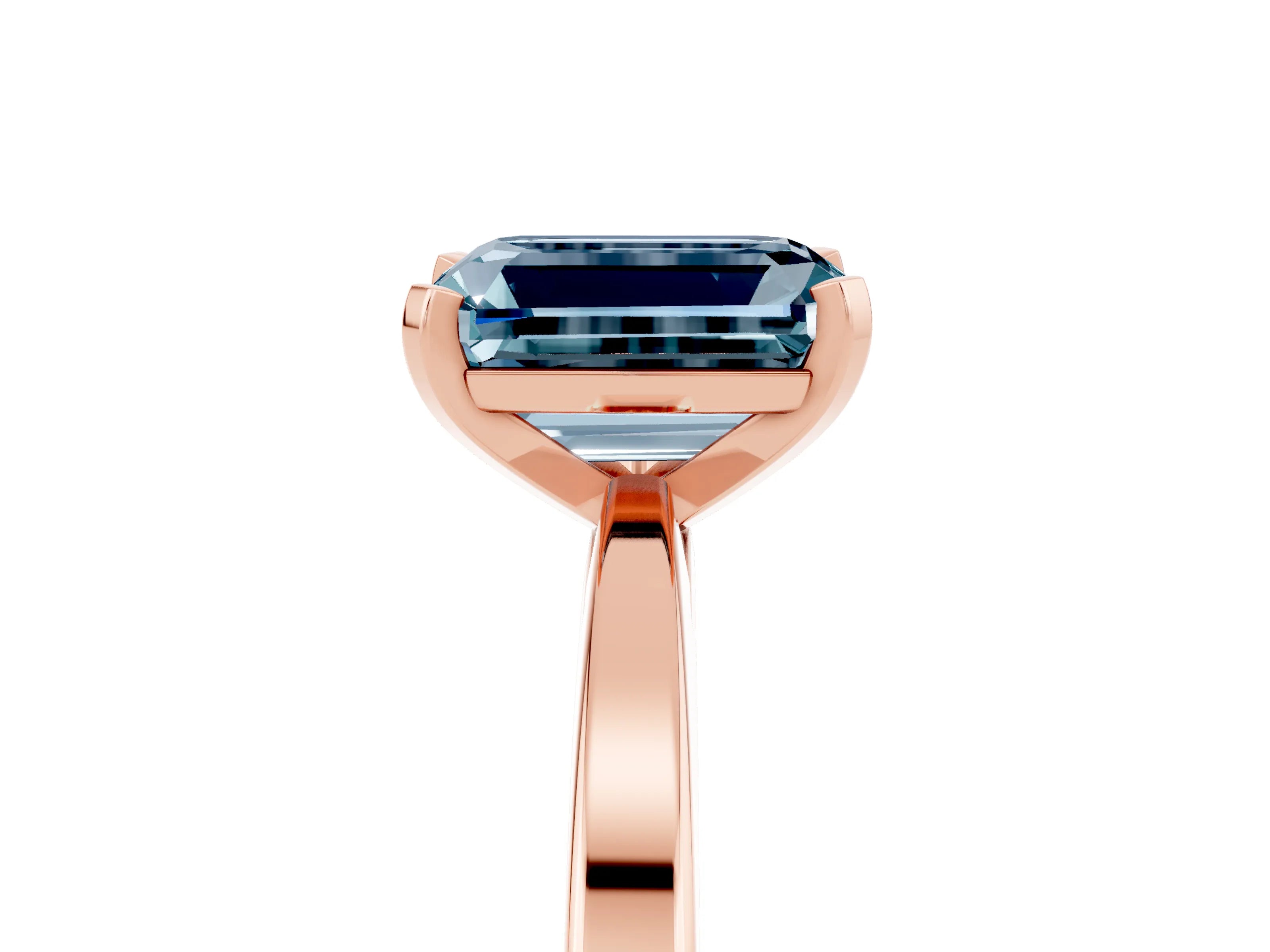 Rose gold Emerald Cut Aquamarine Solitaire Engagement Ring with Classic Band and Four-Prong Setting_29