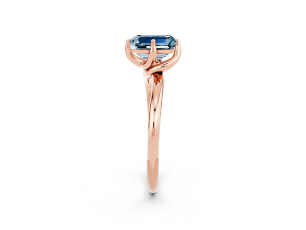Rose gold Emerald Cut Aquamarine Solitaire Engagement Ring with Four-Prong Setting and Classic Band
