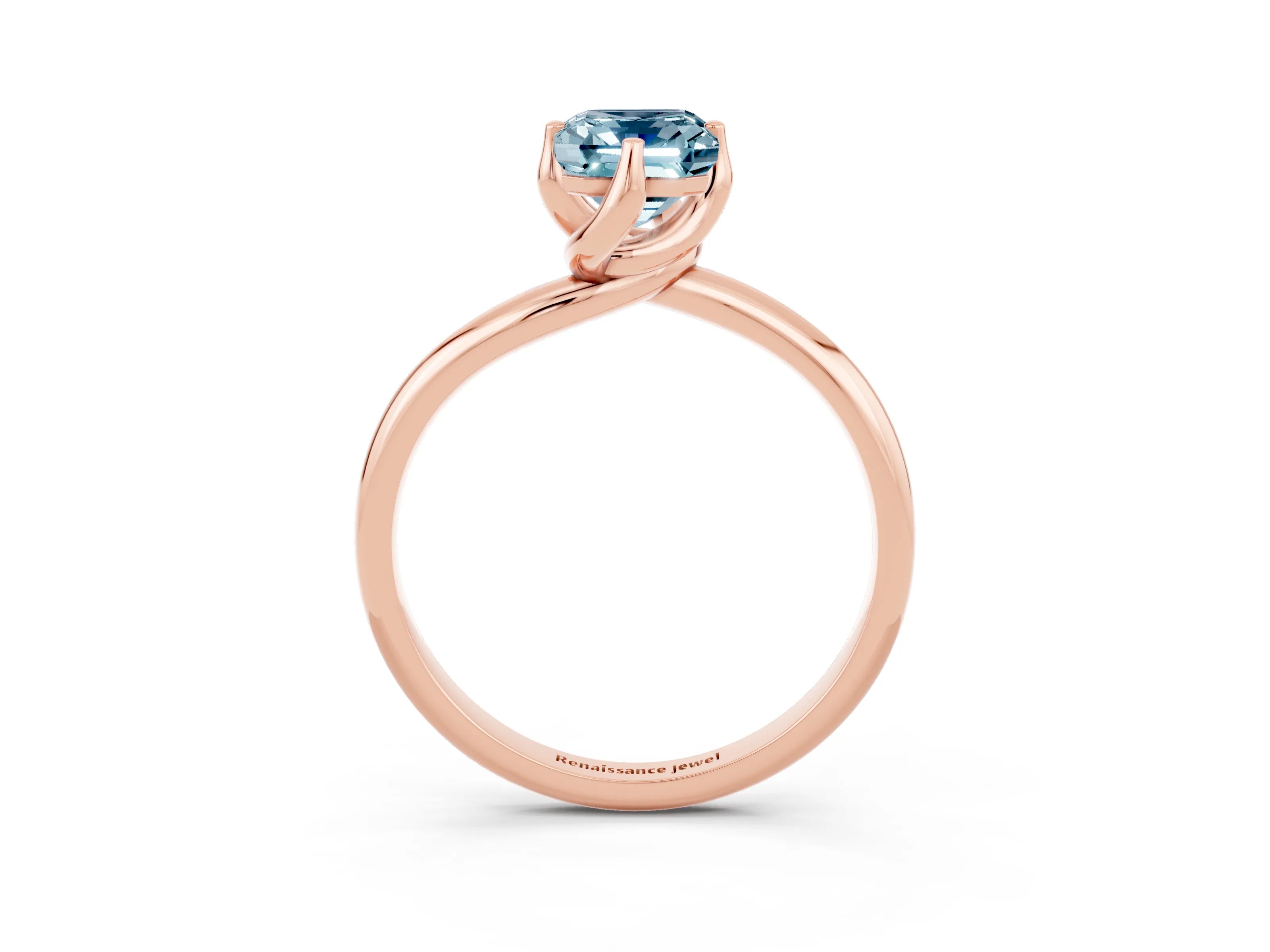 Rose gold Emerald Cut Aquamarine Solitaire Engagement Ring with Four-Prong Setting and Classic Band_15