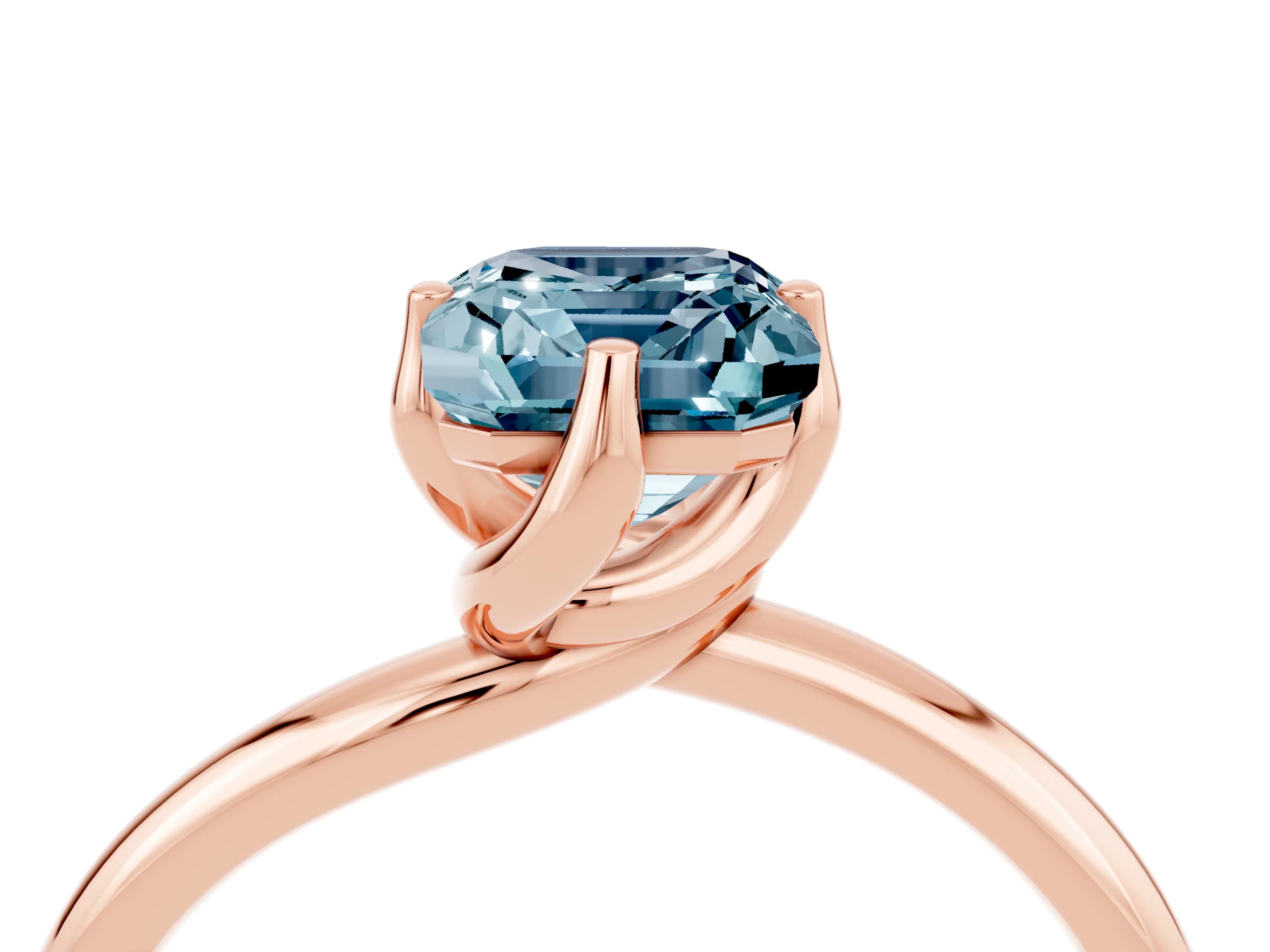 Rose gold Emerald Cut Aquamarine Solitaire Engagement Ring with Four-Prong Setting and Classic Band_16