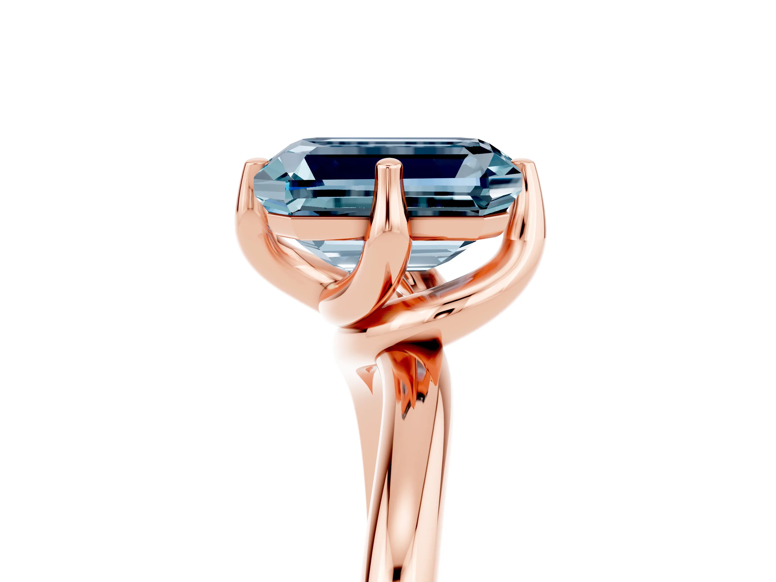 Rose gold Emerald Cut Aquamarine Solitaire Engagement Ring with Four-Prong Setting and Classic Band_17