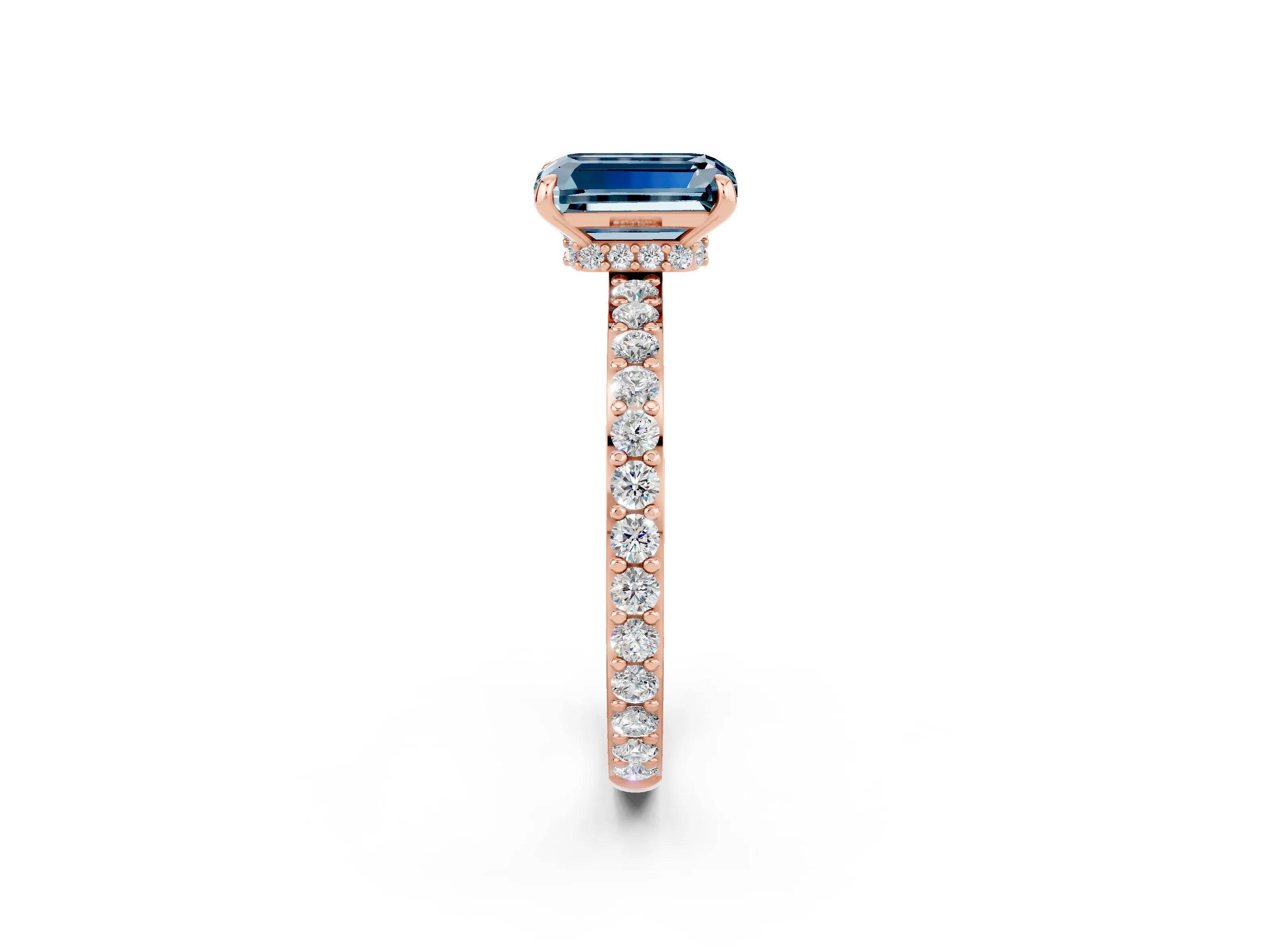 Rose gold Emerald Cut Aquamarine Solitaire Engagement Ring with Pavé Band and Four-Prong Setting_2